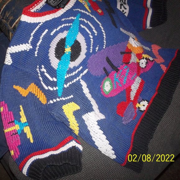 BEREK ONE OF A KIND, VINTAGE 1989 AIRPLANE SWEATER, PIMA COTTON KNITTED BY HAND - Picture 3 of 9